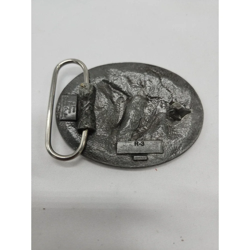 PEWTER & ENAMEL Feather Horse Indian Belt Buckle Circle Western Native American